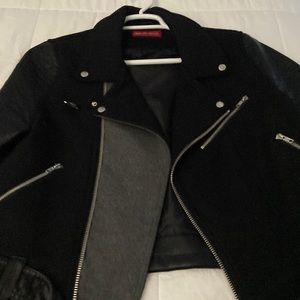 Black wool with Leather arms motor Jacket